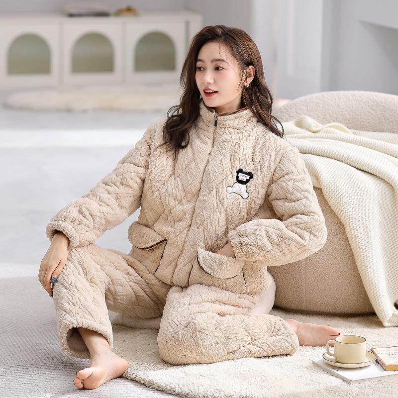 

Парная пижама зимняя женская коралловый флис мужская зимняя флис утолщенная трехслойная куртка с подкладкой водолазка комплект домашней одежды M