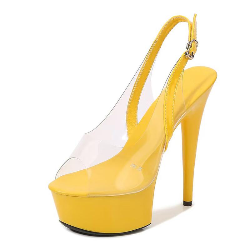 PVC Průhledné Dámské Sandály s Páskem se Sponou Vzadu Sexy Peep Toe Slingback Vysoké Podpatky Párty Plesové Boty Platforma Sandalias