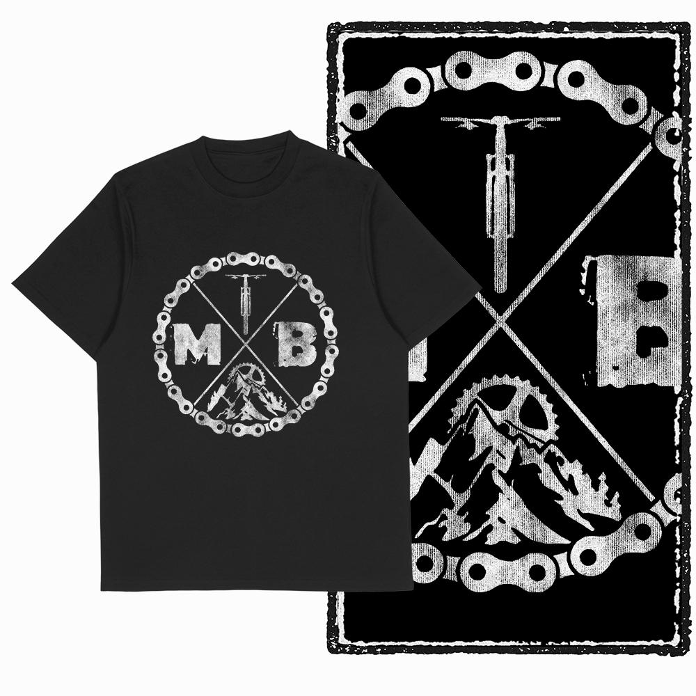 Summer Men's Mountain Bike Letter Printed Round Neck T-shirt 100% Pure Cotton Cool Black Riding High-quality Short Sleeved Shirt