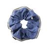VINGTAINE Piping Scrunchie with Tribal Voluminous Daily Hair Blue Denim-Style Pattern, Ruffles, Accessory, HS-115-BL -