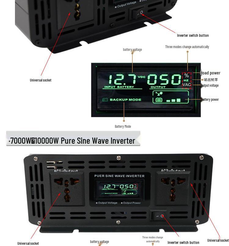 Pure Sine Wave Inverter 1600W-10000W, 12V/24V/48V to 220V Converter