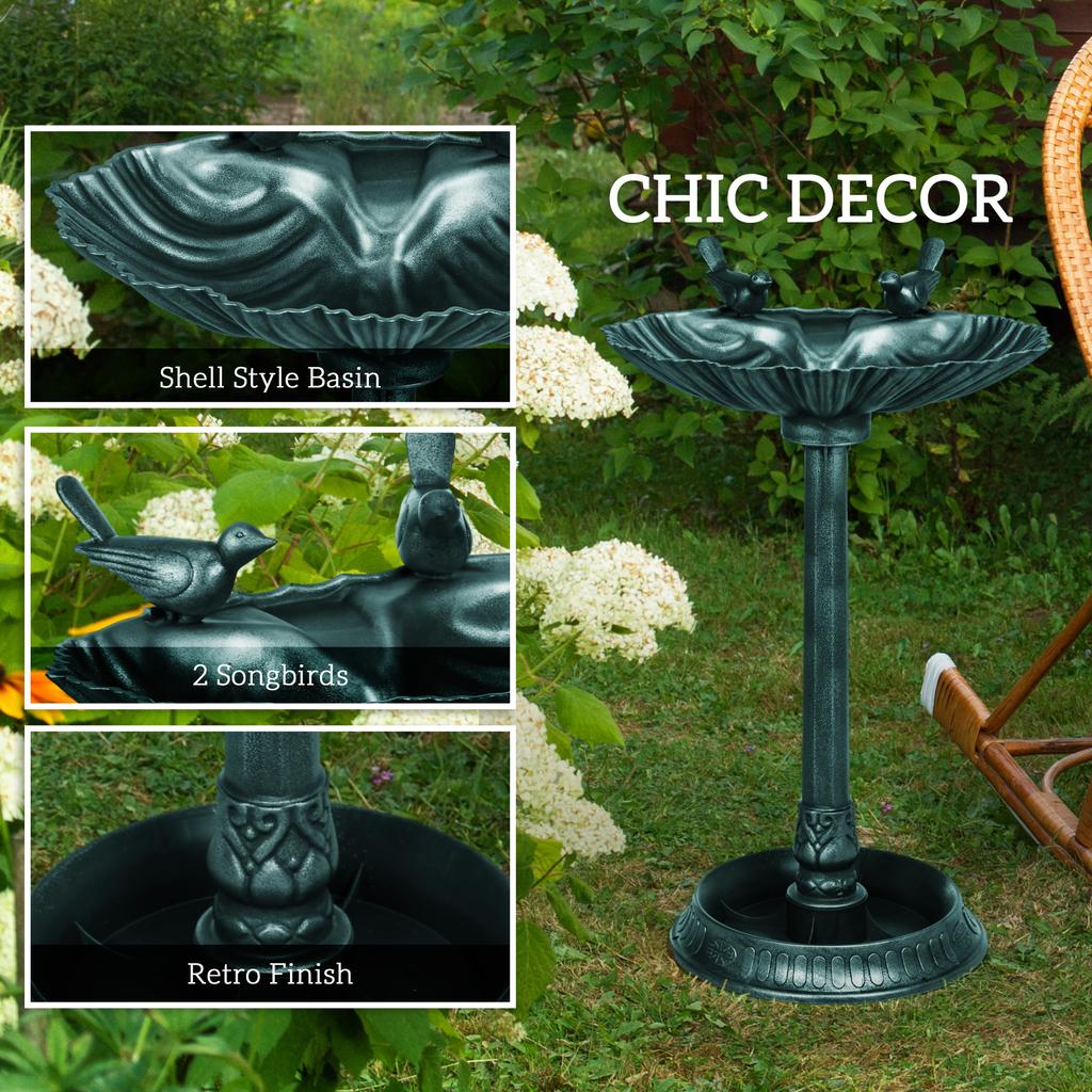 81cm Tall Bird Bath with 2 Decorative Birds, Vintage Style Birdbath with Flower Planter Base, Bird Bath Bowl for Garden, Green