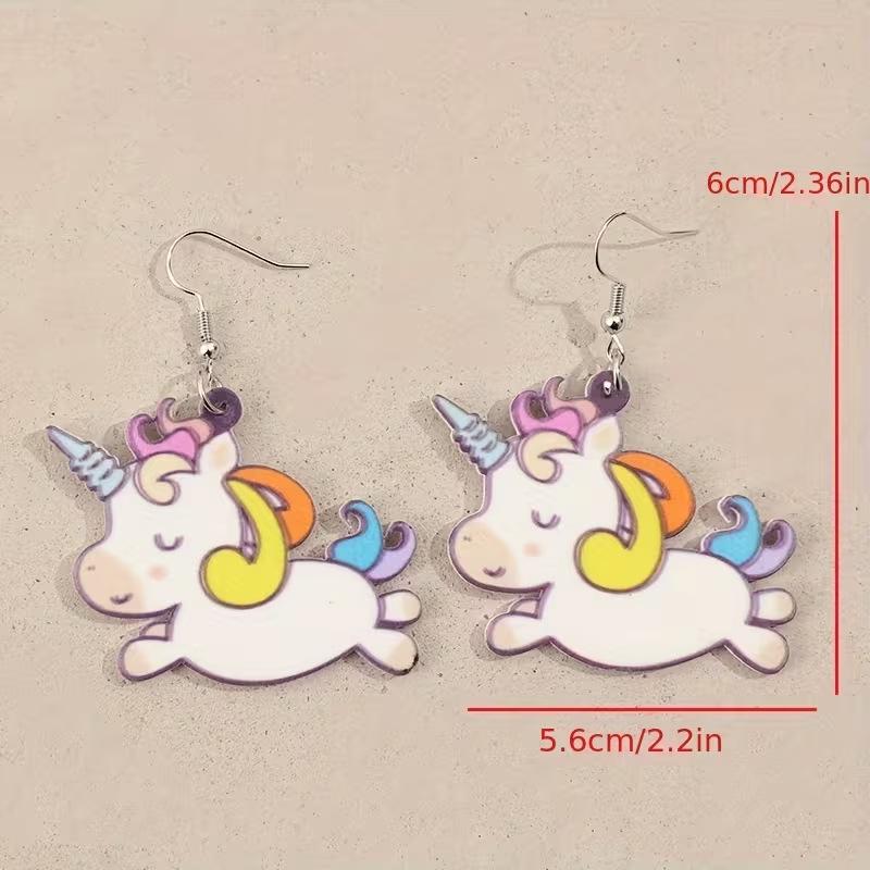 Cross-border unicorn earrings creative Year of the Horse trend versatile 2D flat acrylic cute color pony earrings