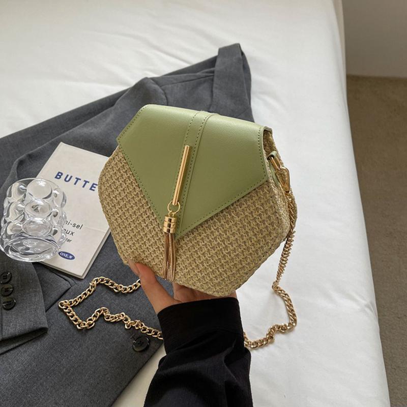 Dámská plážová taška Tote ze slámy a kůže Dámská letní ratanová taška přes rameno Dívčí ručně pletená bohémská crossbody taška