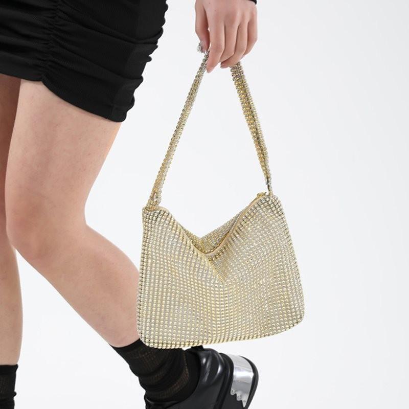 Fashionable Rhinestone Embellished Bucket Handbag Versatile Simple Tote For Everyday Use
