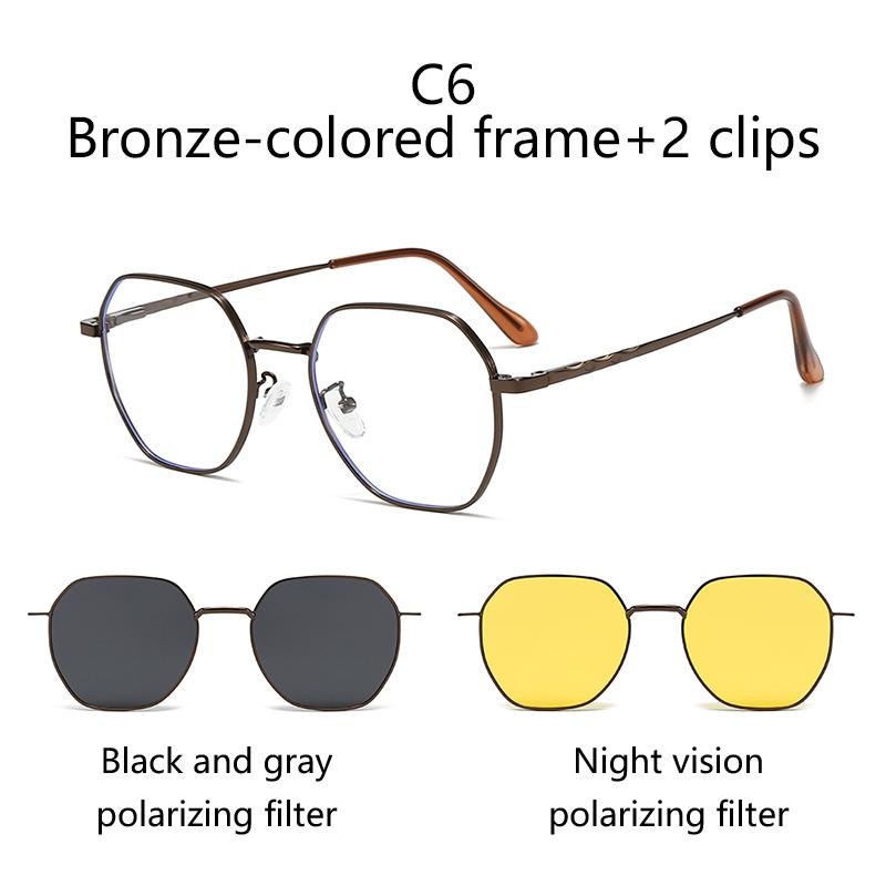 Magnetic Clip-On Glasses Irregular Frame Prescription Eyeglass Frames Polarized Clips Sunglasses Lenses Metal  Sunglasses