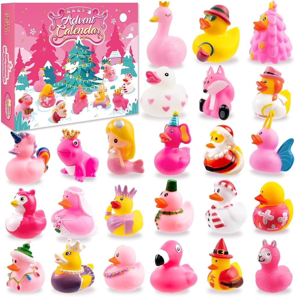2025 Advent Calendar Christmas Rubber Ducks,24 Days Pink Rubber Duck Countdown Calendar, 24 Pcs Rubbers Ducks Bath  Pool Toys for Kids Boys Girls
