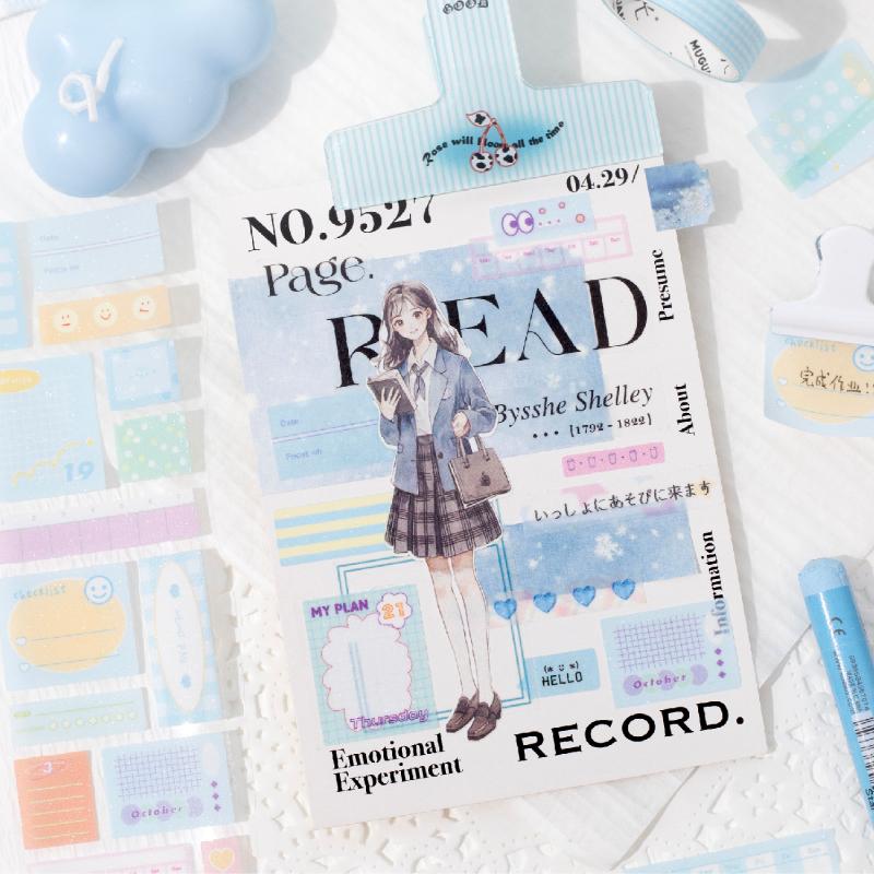 50mm * 2m/roll Kawaii Ins minimalist glitter label sticker tape DIY diary album scrapbook collage material stationery stickers