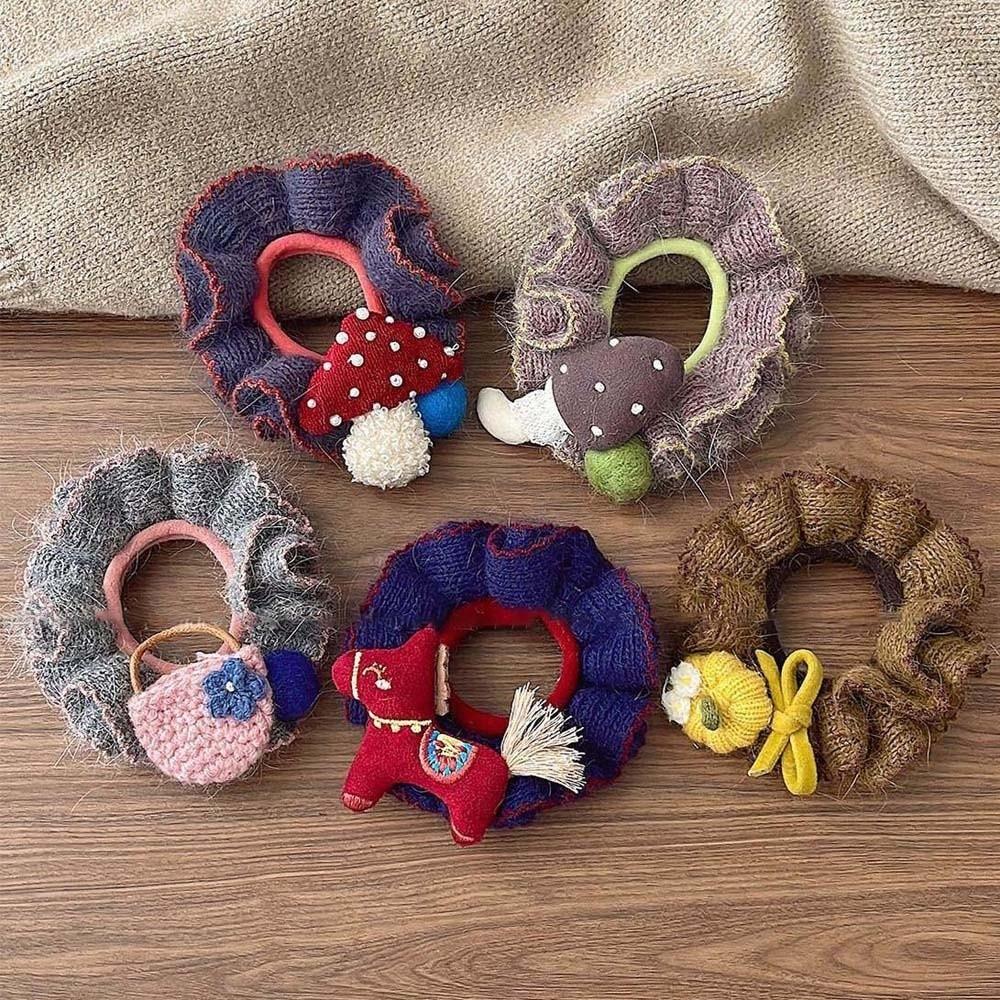 Embroidered Cartoon Animal Hair Rope Large Intestine Circle Bun Rubber Bands Horse Scrunchie  Women