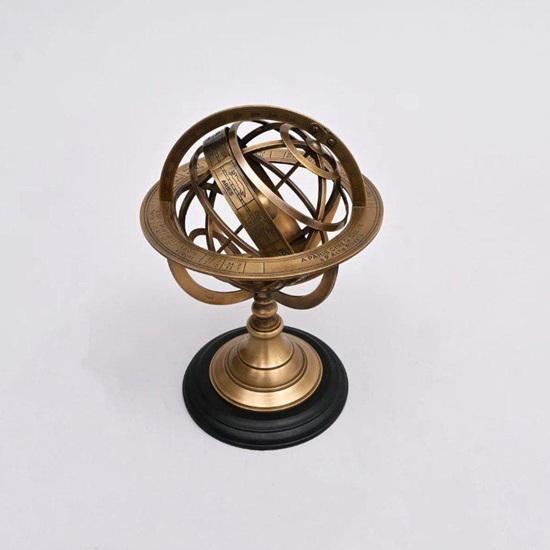Brass Armillary Sphere Globe on Wooden Base, 30.48 cm Antique Finish Globe, Nautical Desk Collectible Gift
