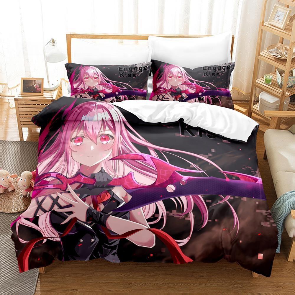 3D Print Anime Bed Sheet Set Anime Engage Kiss Bedding Set Single Twin Full Queen King Size Bed Set Teenager Bedroom