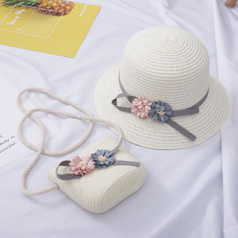 Summer Baby Straw Hat With Handbag Flower Breathable Beach Hat Bags Kids Hat Boy Girls Sun Visor UV Protection Panama Hat