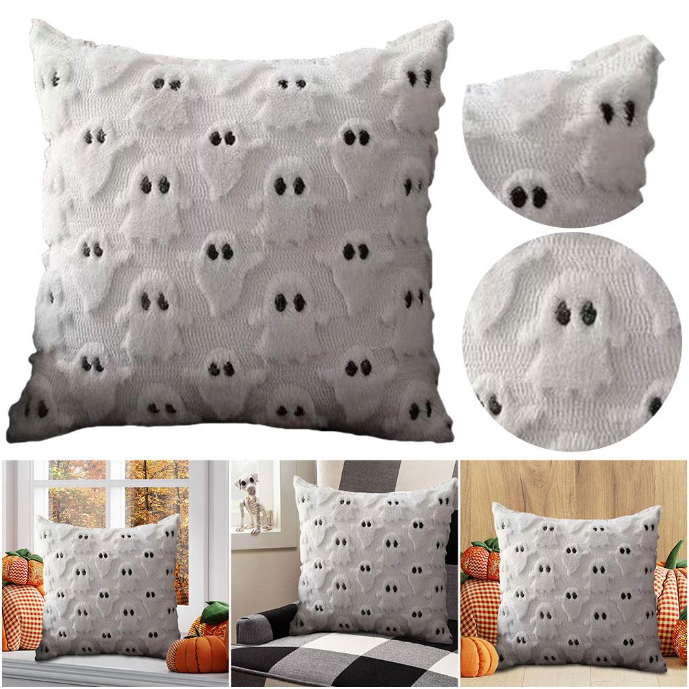 Halloween soft  Faux Fur Pillowcase Comfortable Ghost&Pumpkin Pillow Cover Throw Pillow Cover for Sofa Couch Bed Living Room