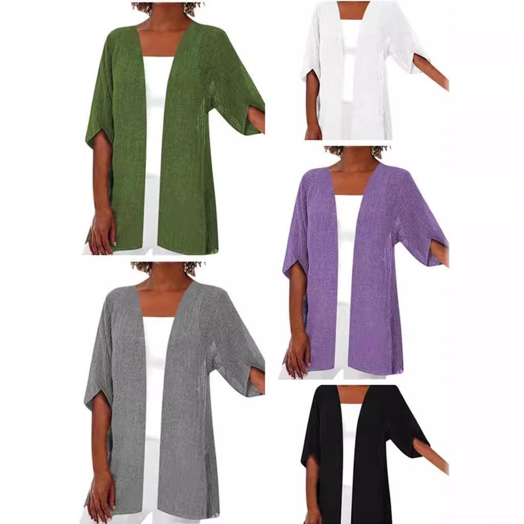 2024 Spring/Summer Women's Fashion Casual Solid Color Mid-Sleeve Outerwear