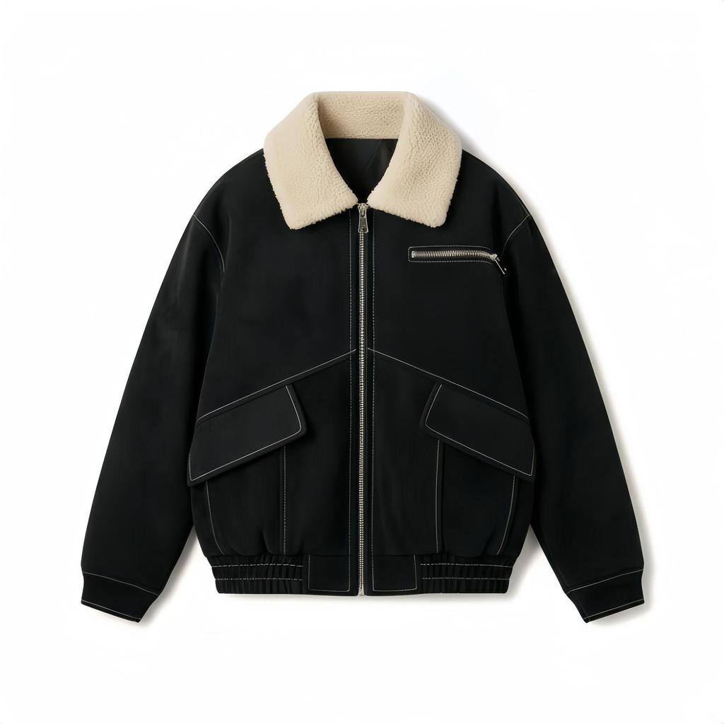 Kids' Fur Collar Leather Jacket with Fleece Lining - Thick Lapel Motorcycle Style for Boys, Winter Fashion.