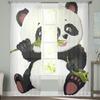 Animal Cute Panda Bamboo Tulle Curtain For Living Room Bedroom Modern Sheer Curtains Decorative Window Treatment