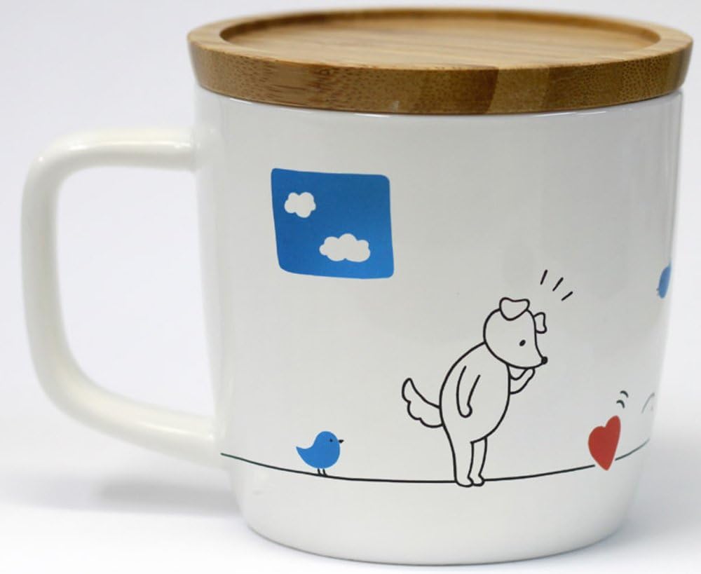 Artha Kimochi Mug with Lid, Thank You, 280ml, Dishwasher and Microwave Safe, PorcelainNatural Wood, Comfortable Handle, Gift Item AR0604182
