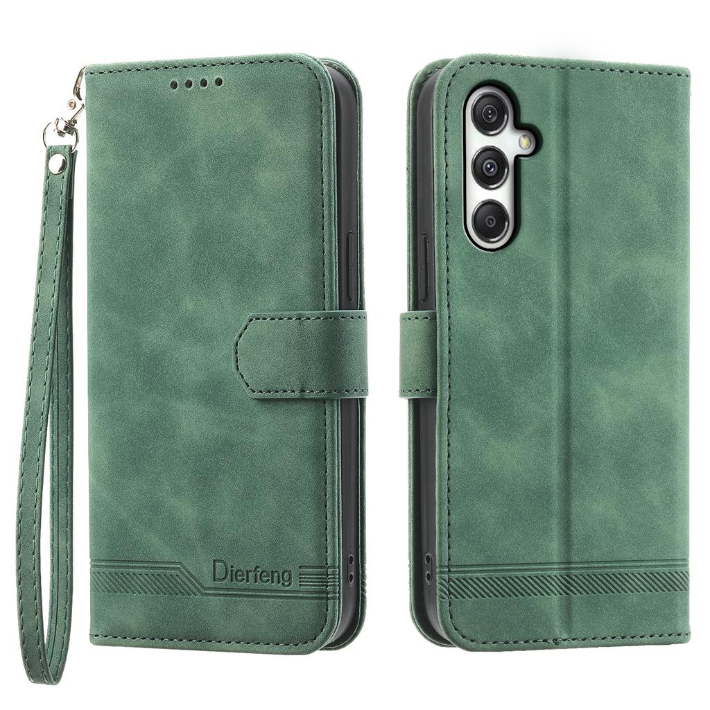 DIERFENG DF-03 For Samsung Galaxy M35 5G Leather Case Lines Imprint Wallet Phone Cover
