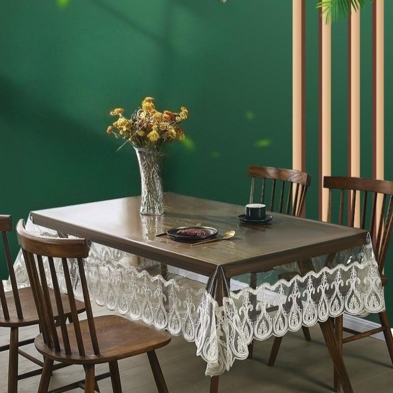 PVC Tablecloth No Wash Oil Proof Waterproof Lace Trim Table Cloth Ins Wind High Permeability Wear-resistant Square Tablecloth