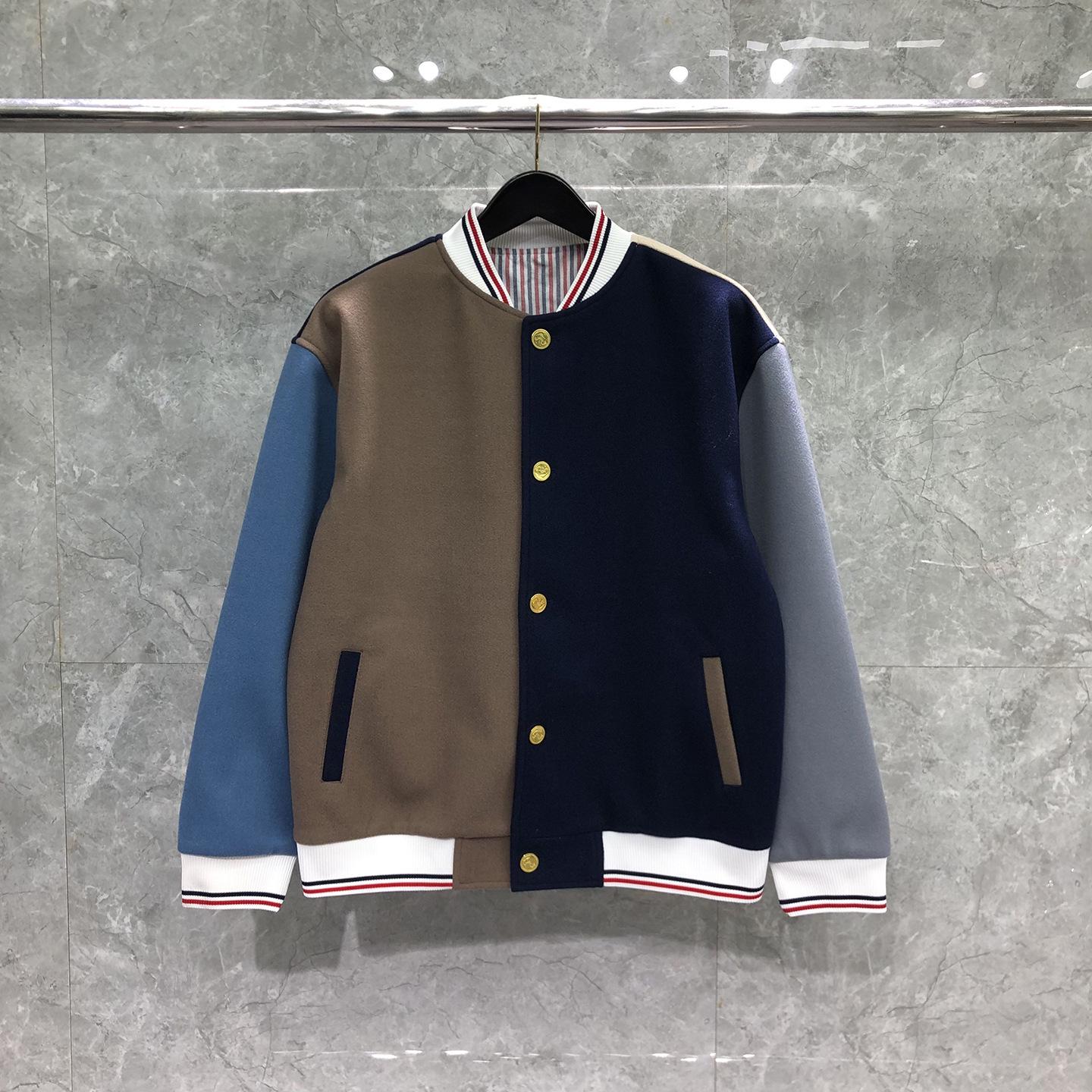 

TIME BREATHE Men s Autumn/Winter Woolen Color Block Stand Collar Jacket Small