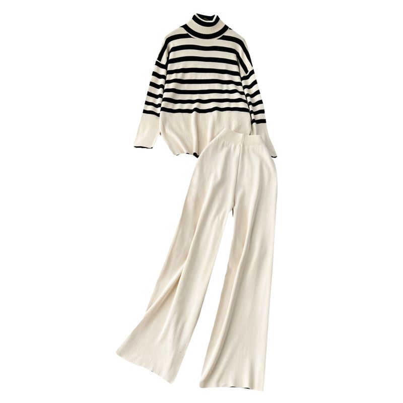 Idle Style Winter Clothing Matching Stripes Knitting Turtleneck Tops