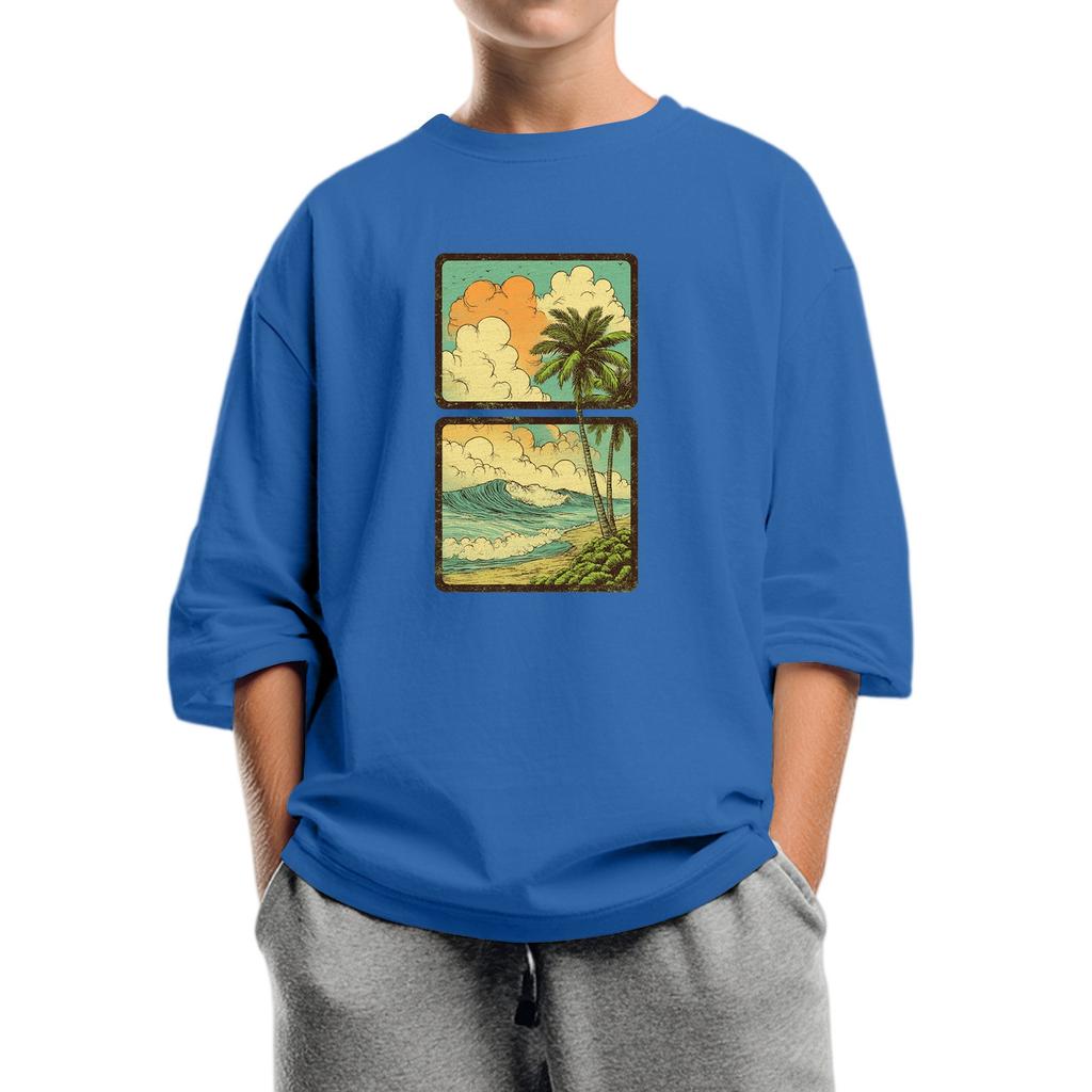 Moda dziecięca Drukowana bluzka z okrągłym dekoltem i rękawem 7/8, casualowy T-shirt