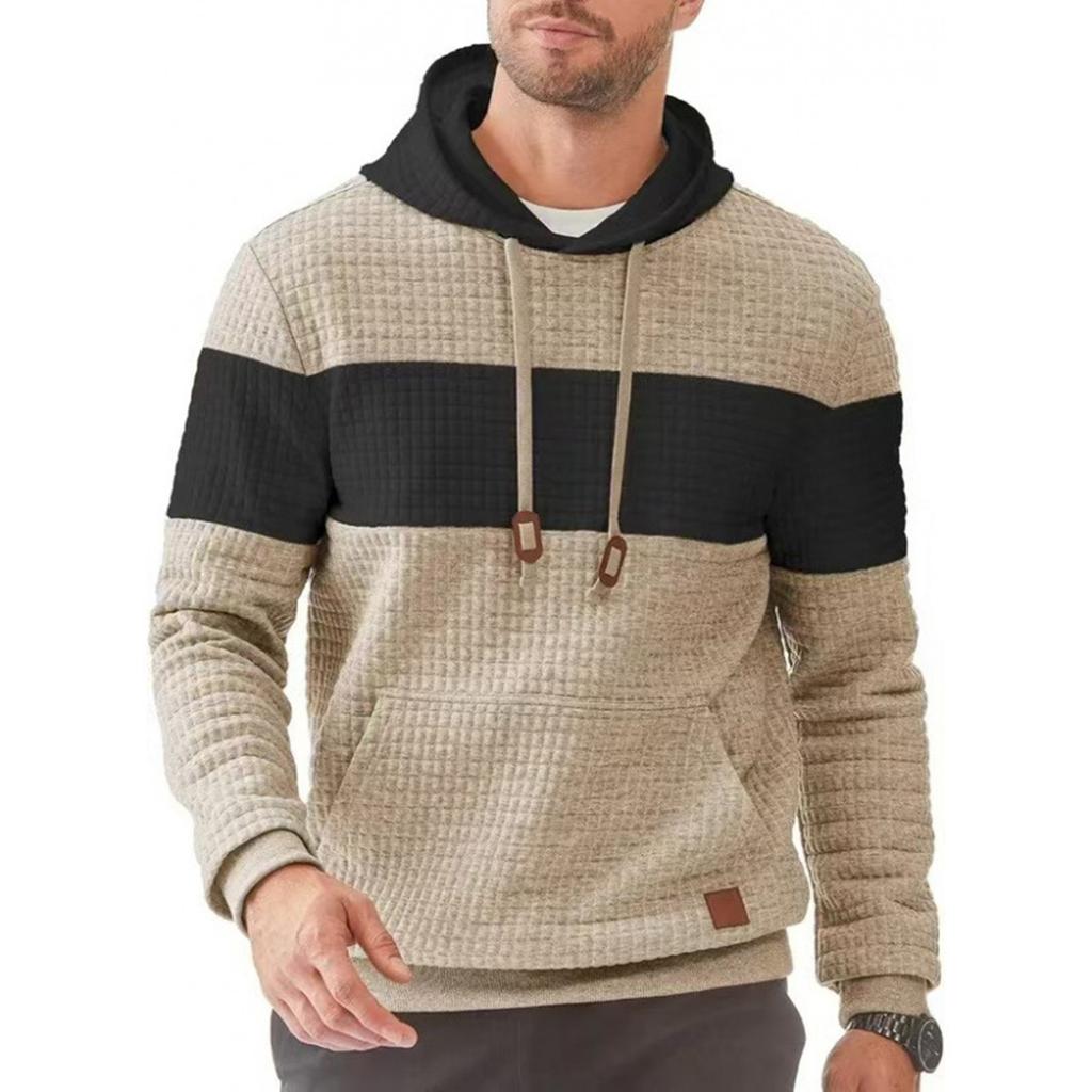 Men's Casual Sweatshirts Long Sleeve Drawstring Color Block Pullover Graphic Hoodies With Pockets