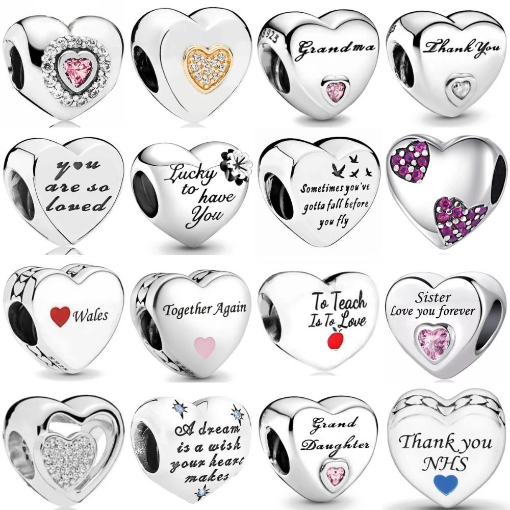 925 Silver Heart Series Four Leaf Clover Charms DIY Bracelet Necklace Jewelry Gift for Women Sister Friendship