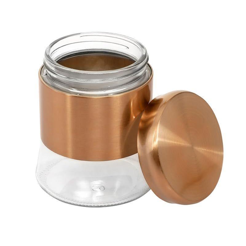 Rose Gold Finish - Bell Bottom Glass Jars for Sugar,Cereal, Spices, Pulses and other Kitchen Storage 1250ml, Set of 1