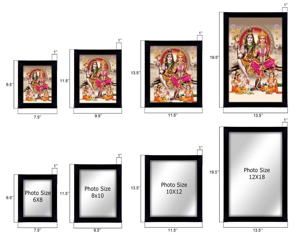 IBA Indianbeautifulart Lord Shiva & Parvati With Lord Ganesh & Krishna Picture Frame Religious Poster Black Wall Frame