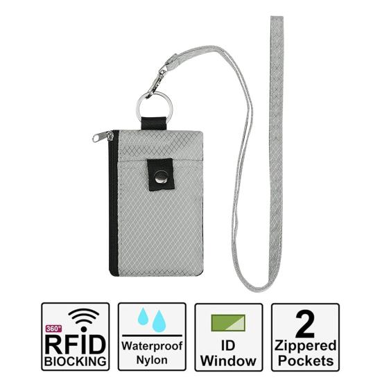 Neck Hanging Card Holder with Lanyard, Transparent ID Sleeve & RFID Blocking Wallet