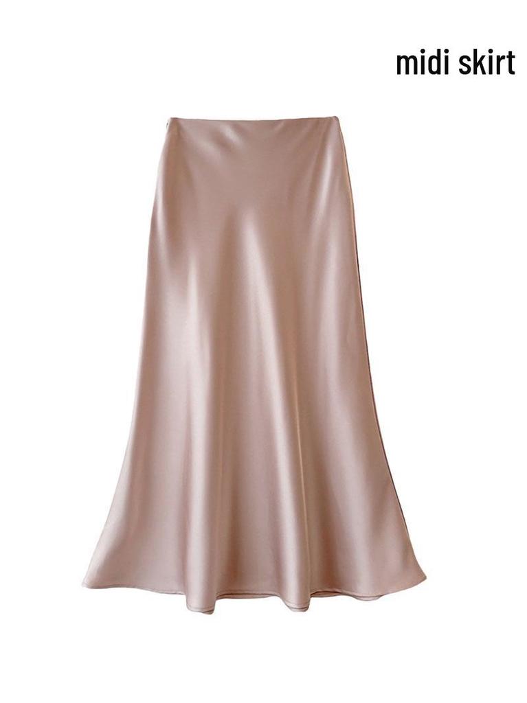 French Chic High-Waist Satin Midi Fishtail Skirt for Spring/Summer