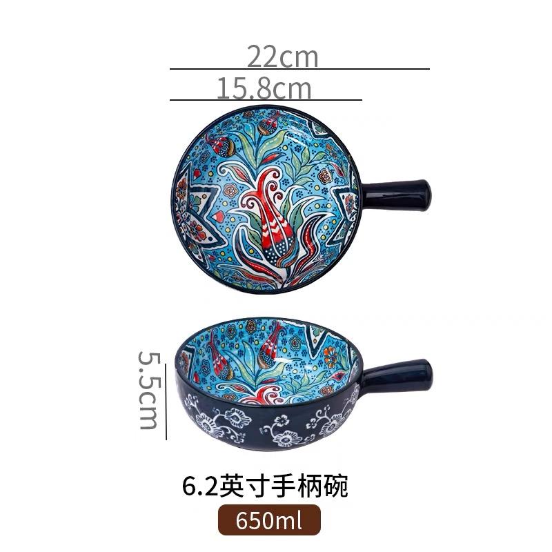 Bohemian Ceramic Handle Bowl, Home Creative Fruit Salad Bowl, Instant Noodle Bowl With Handle, Oven Baking Bowl, Heat-Resistant