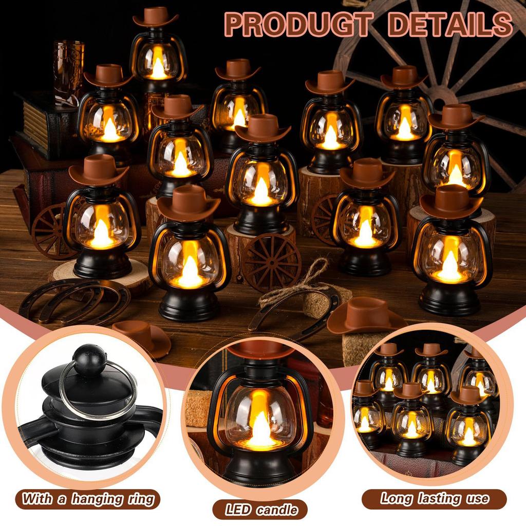Cowboy Theme Party Home Decoration Set Mini Cowboy Hat Lantern Horseshoe Wagon Wheel Hay Bales Creative Festival Decor Supplies