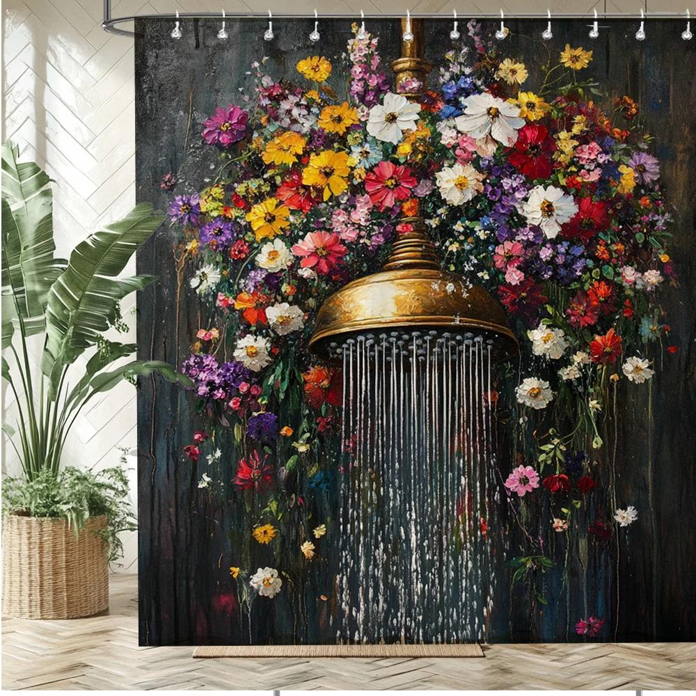 

Watercolor Flower Shower Pattern Shower Curtain Bath Curtain Flowers Print Bathroom Curtains For Home Decoration Curtain W60H190(CM)-1 Pcs