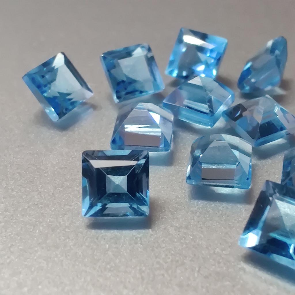 4 MM Square Cut 15 Pieces Lot Sky Blue Topaz Gemstone, Healing Natural Sky Blue Topaz Gemstone Lot For Jewelry Making Use.