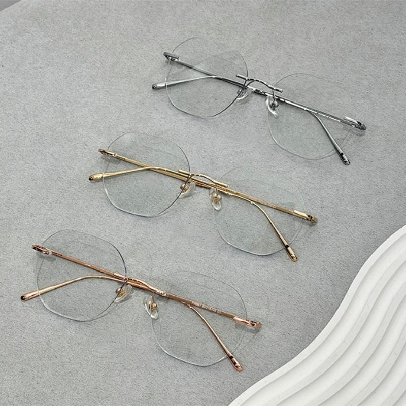 Metal Rimless Glasses Frame Women Prescription Anti-blue light Myopia Optical polygon Eyewear 0 -0.5 -1.0 -1.5 To -5.0