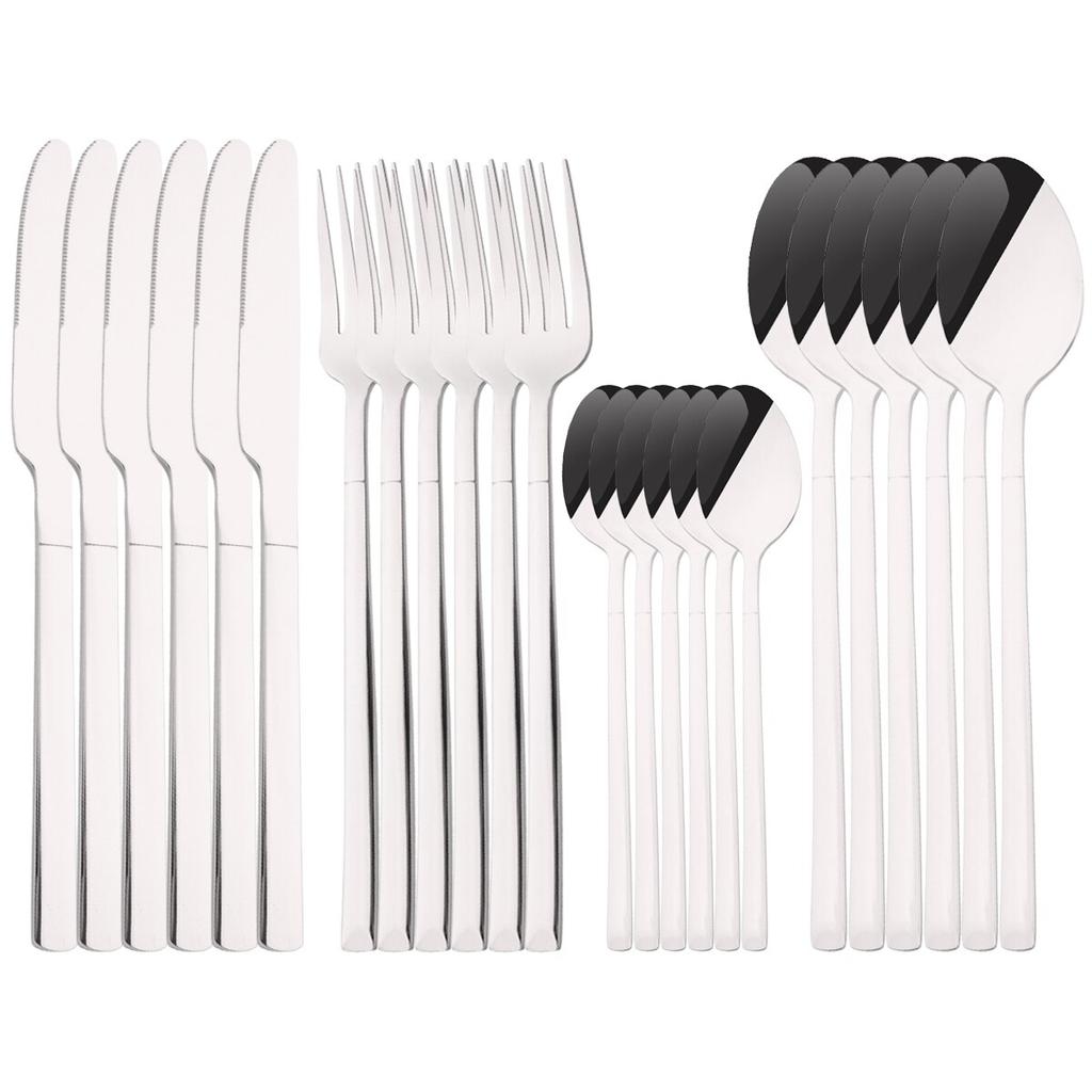 24Pcs Silver Cutlery Set Stainless Steel Dinnerware Set Knife Fork Spoon Dinner Set Kitchen Tableware Service for 6 Flatware Set