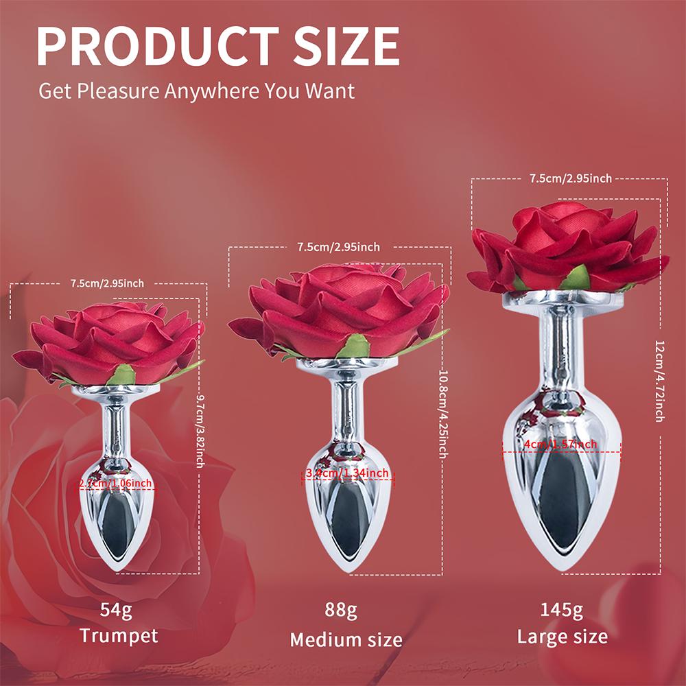 Rose Flower Shaped Metal Anal Plug Prostate Massager G-point Climax Stimulator Butt Plug Anal Trainer for Couples Men Women 18+