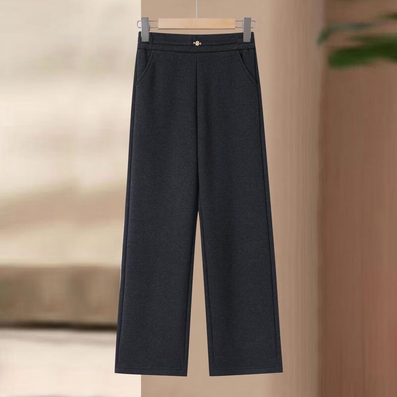 LangSha Women's Fleece-Lined High-Waist Straight-Leg Trousers