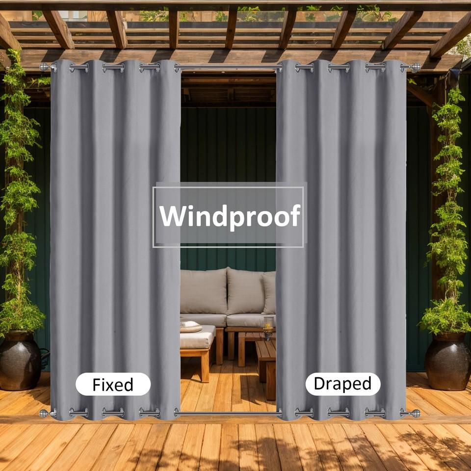 Set of 2 outdoor curtains, privacy screen, waterproof, top and bottom with eyelets
