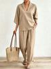Spring and summer European and American style V-neck short-sleeved suit fashionable casual wide-leg pants suit