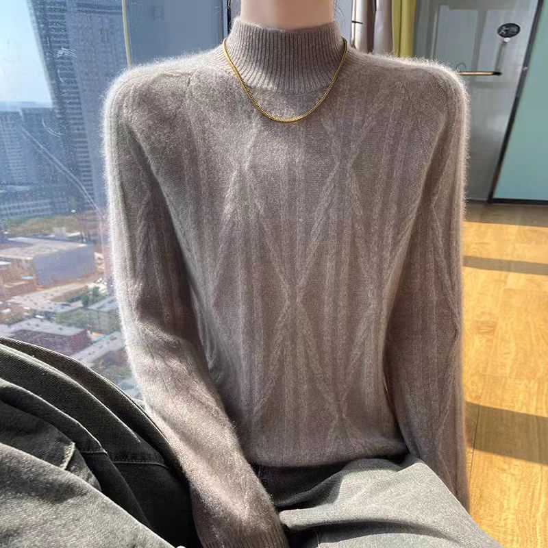 

Half Turtleneck Sweater for Women s Autumn and Winter Base Top Thickened Solid-color Knitted Sweater and Loose Warm Long-sleeved Pullover Worn Inside XL