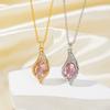 Elegant Water Drop Zircon Collarbone Chain Women Copper Real Gold Plated Pink Diamond Inlaid Non Fading Versatile Pendant Necklace Gift