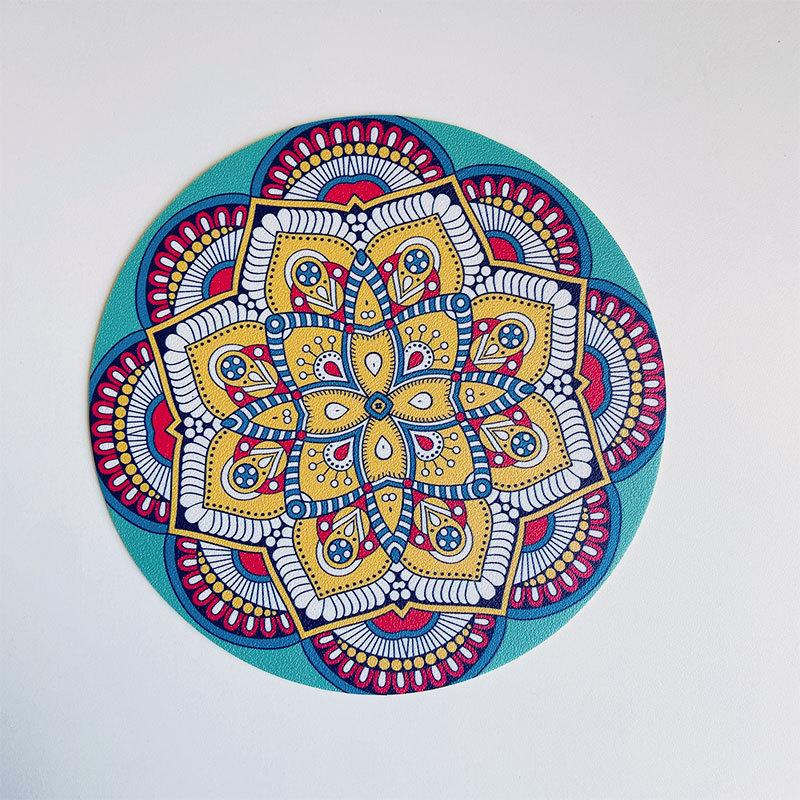 1PCS Round Ethnic Leather Coasters Boho Printed Heat Insulation Antiskid Cup Mats Reusable Drink Pad Tableware Set Kitchen Decor