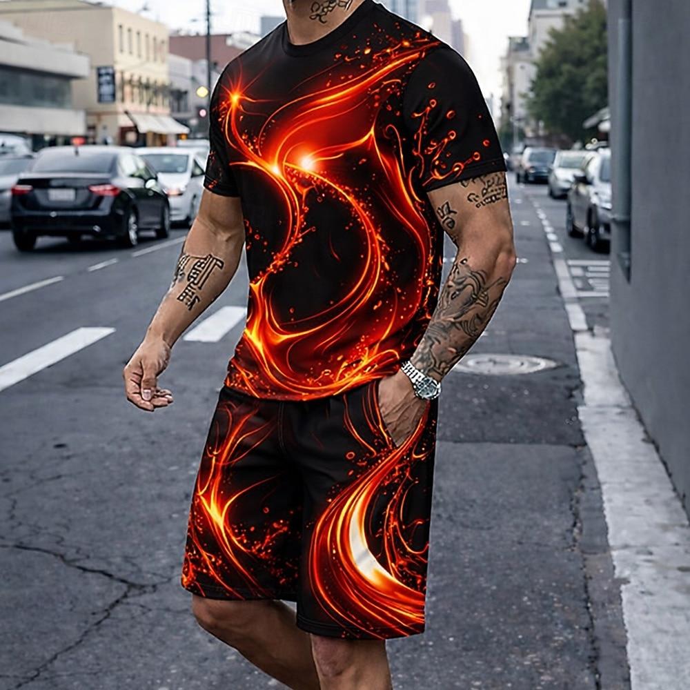 

Men s Tees sets Summer Tops Short Sleeve Short Pants Crew Neck Sport Casual Trendy Daily Outdoor Vacation Summer XL