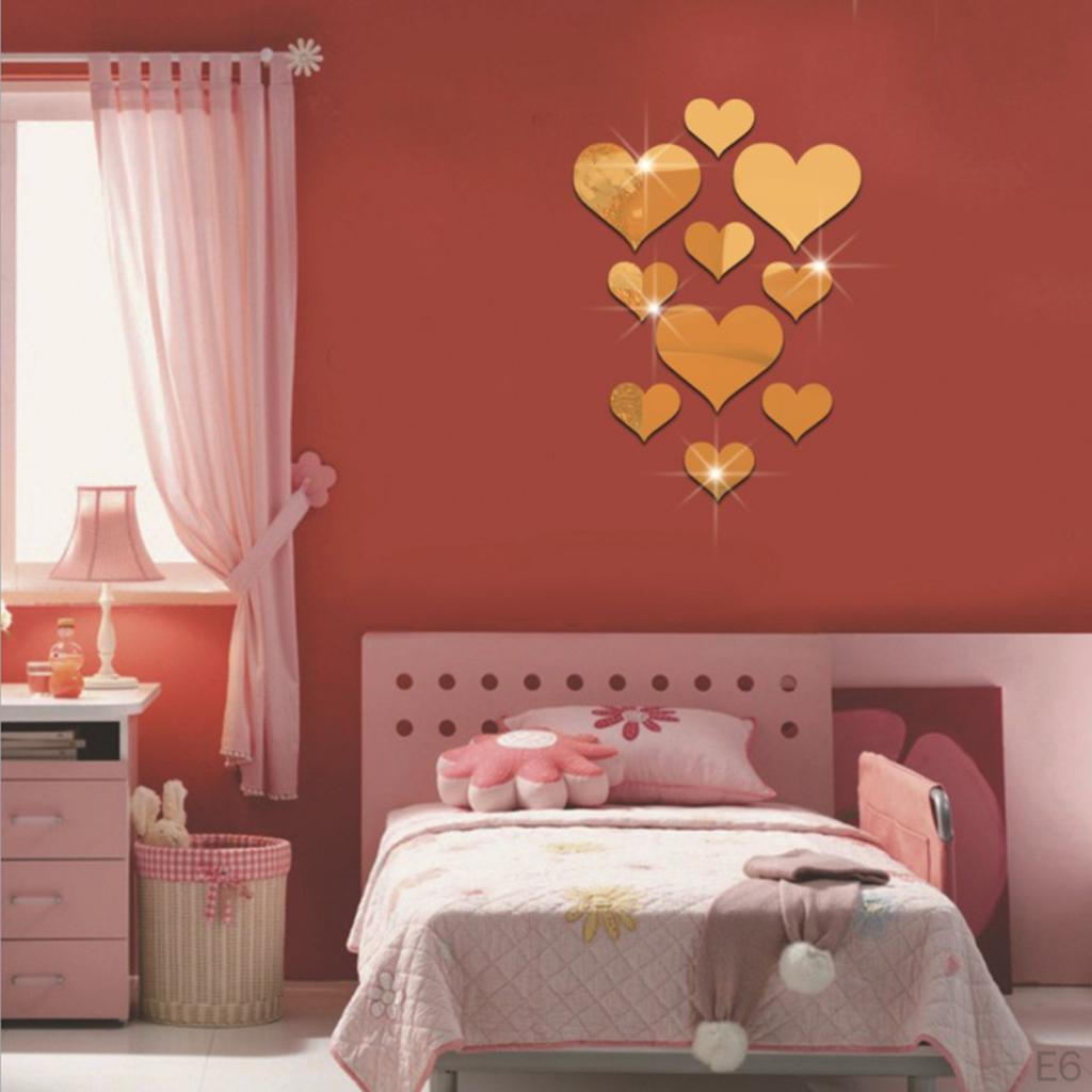 Hearts Removable DIY Acrylic 3D Mirror Wall Decal Sticker