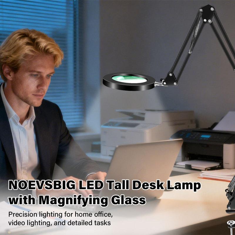 Dreistufig faltbare Lupe mit Licht und Klemme 3 Farbmodi Stufenlos dimmbar Flexibler Schwenkarm 72 LED Schreibtischlampe