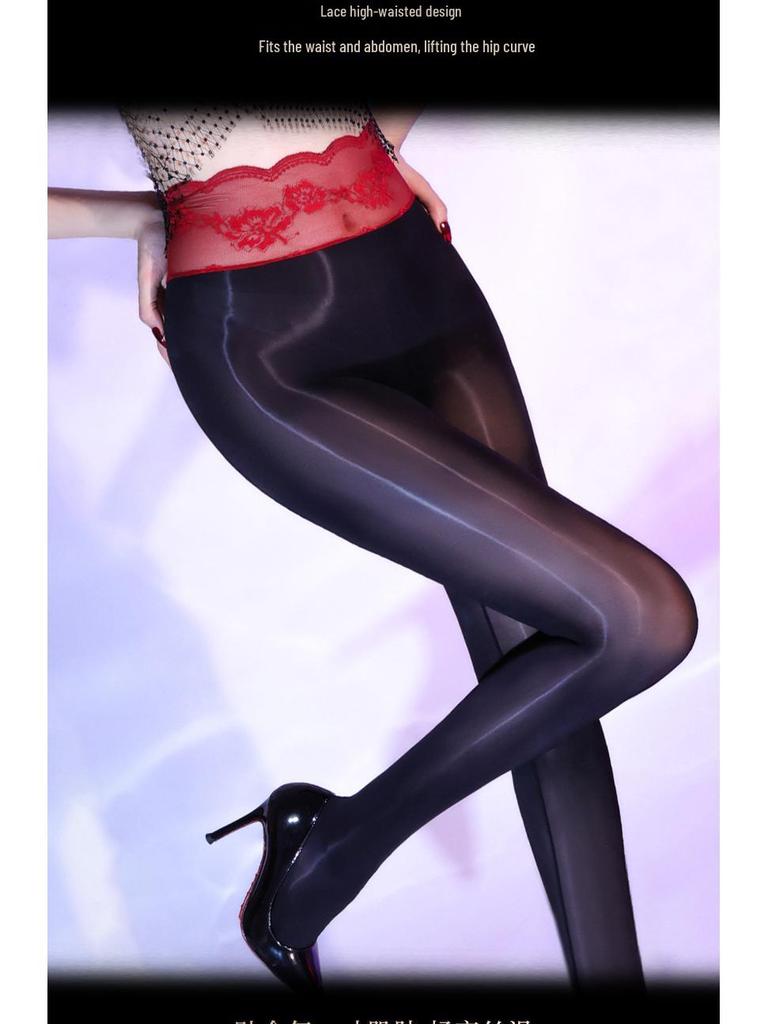 Peony Lace Seamless 5D Open Crotch Black Stockings - Erotic Women's Hosiery