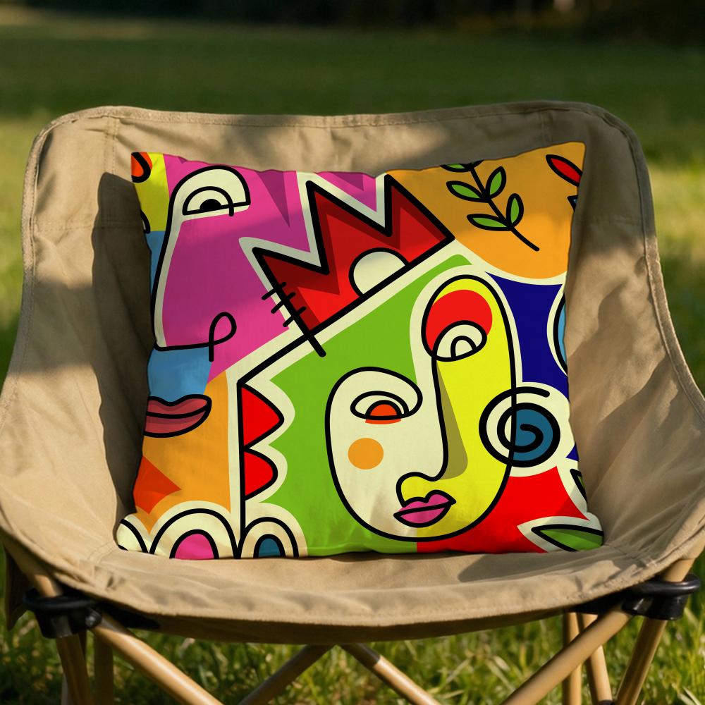 Colorful Abstract Faces Cushion Cover Soft Reversible  Durable Pillow Cover  MultiScene Use for Home  Car Daily Comfort
